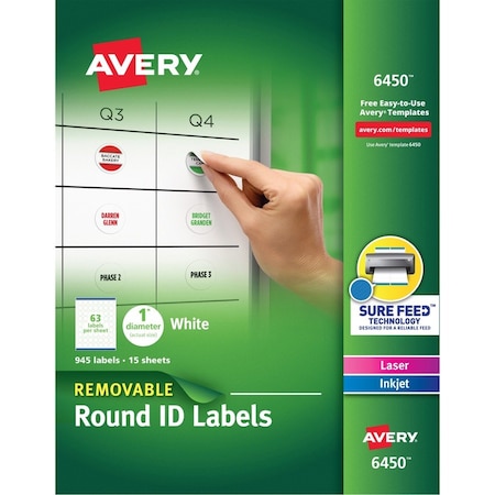 Avery Label, Removeable, Round, 1 945PK AVE6450